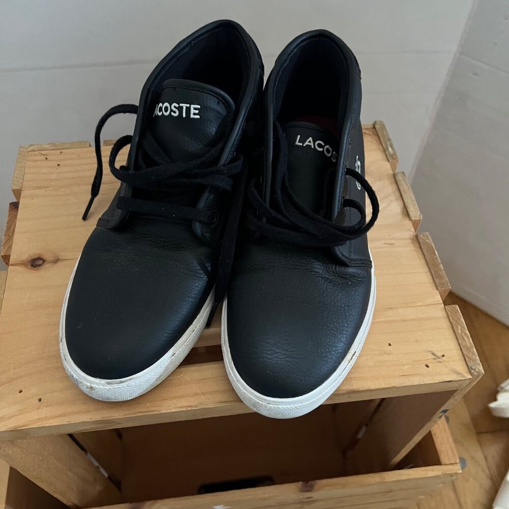 Lacoste Mens Size 7 Black Leather Ampthill LCR3 SPM Mid Lace-Up Sneakers Shoes - Picture 9 of 16